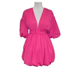 PrettyLittleThing  Fuchsia Puff Sleeve Puffball Bubble Skirt Dress size 0